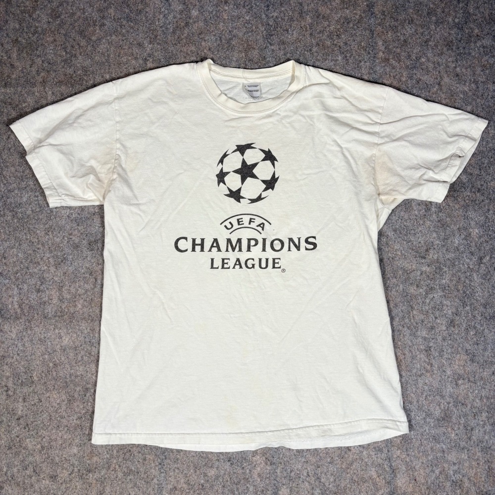 UEFA Champions League T-Shirt Mens Large White Fair Graphic Soccer Tee